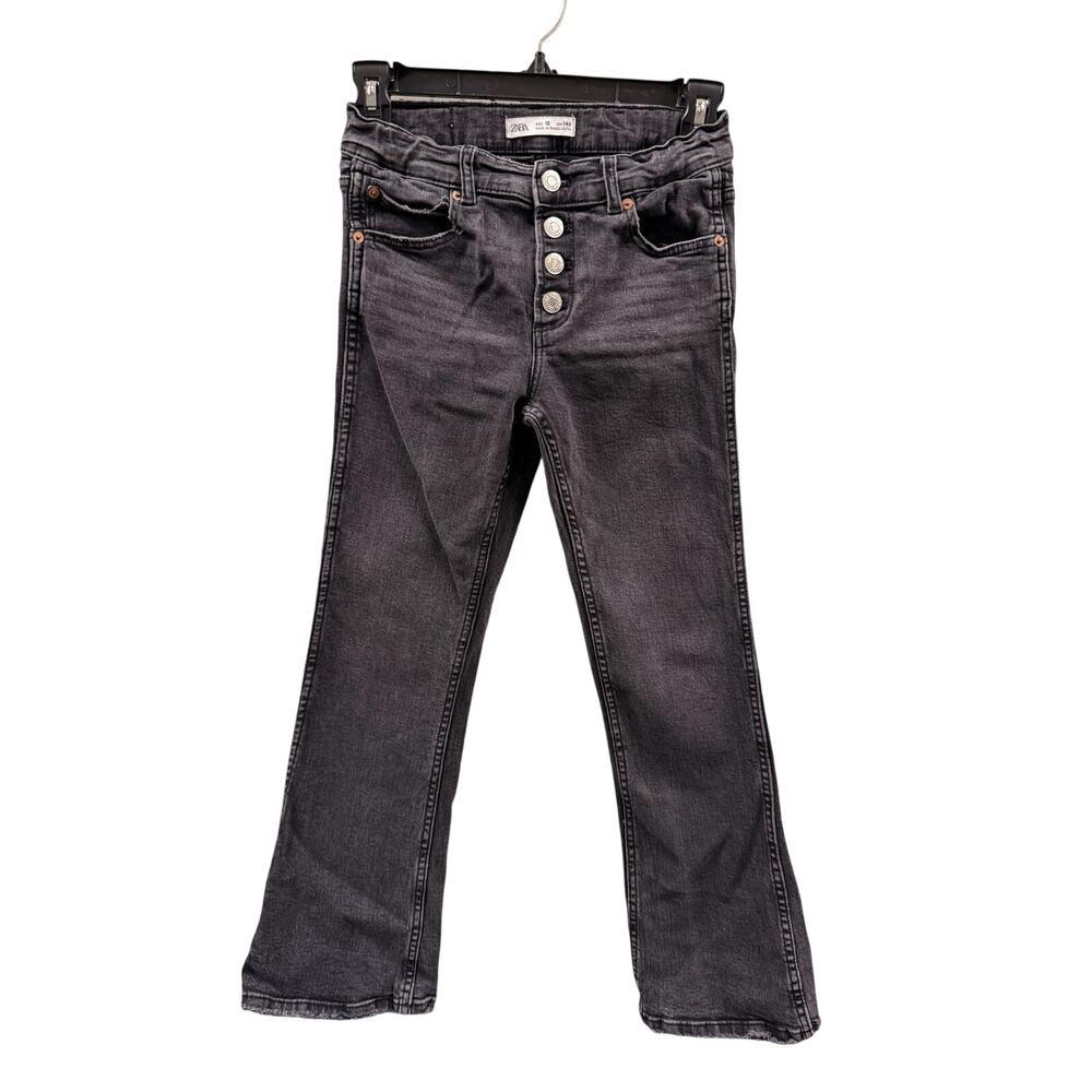Zara Girls  Button Fly Black Wash Jeans Adjustable Grow Tabs Size 10